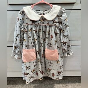 Shrimp & Grits toddler blue horse dress